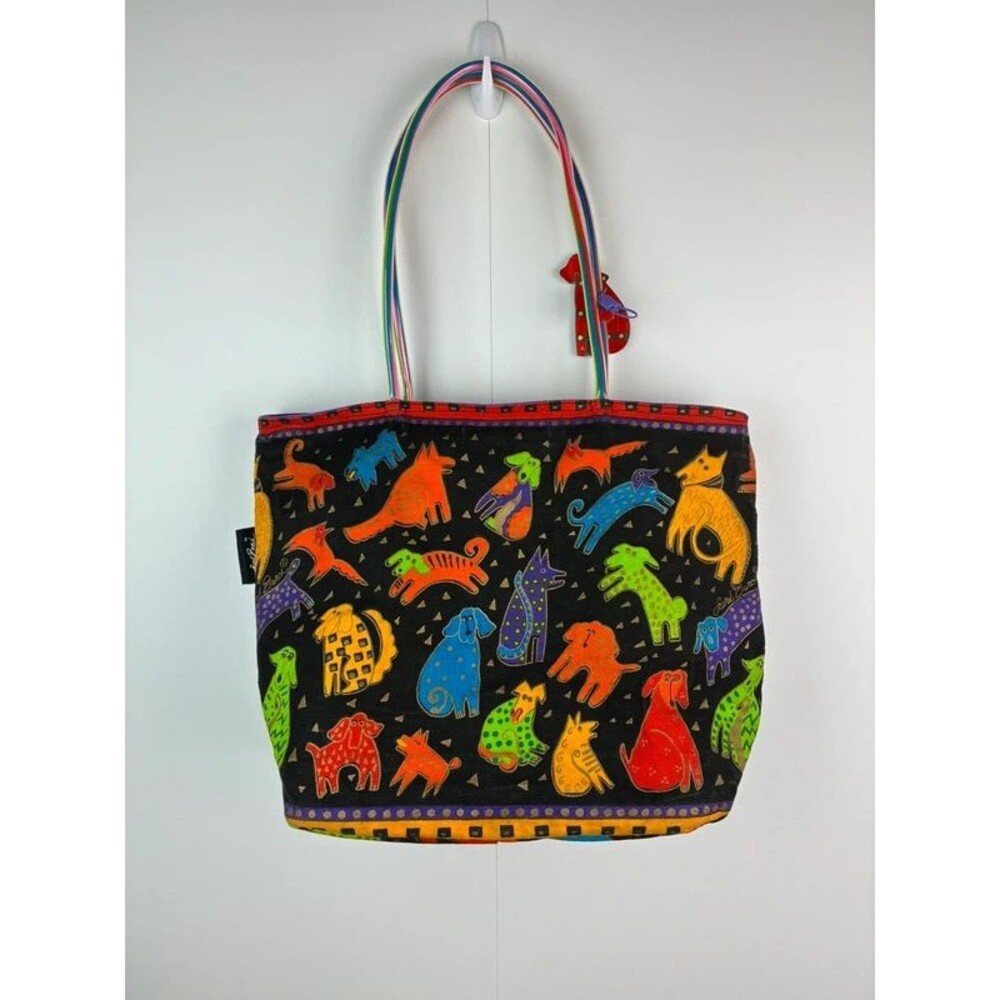 Laurel Burch "Dogs and Doggies" colorful waterproof canvas tote bag - Picture 2 of 11